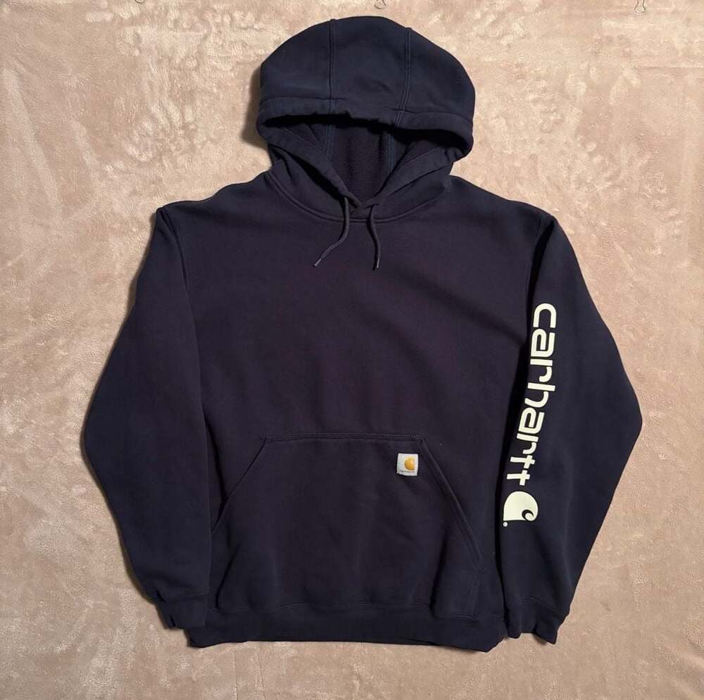Carhartt Loose Fit Midweight Logo Hoodie Size M Navy Blue